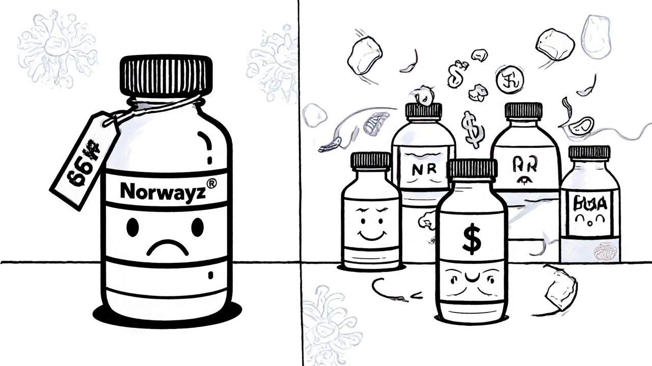 A side-by-side cartoon comparing expensive Norwayz with affordable alternatives like CoQ10 and astaxanthin.