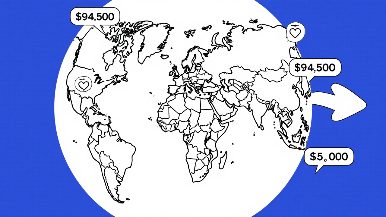 A globe with pill icons and hearts connecting countries, showing global access to hepatitis C cure.