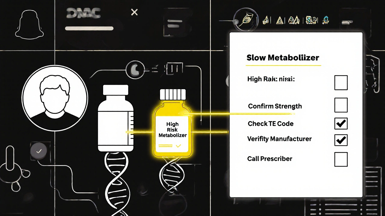 Digital medical dashboard showing gene-drug interactions and risk flags for combination medications.