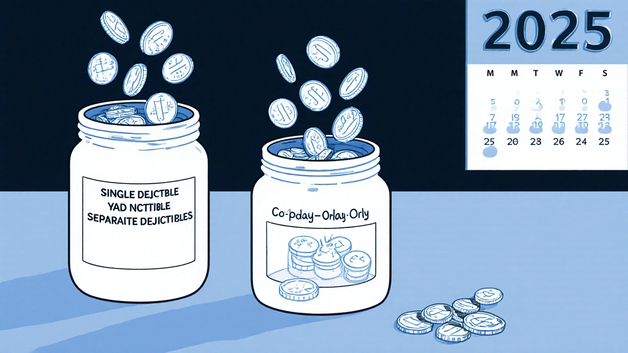 Three jars representing different insurance plan types, with coins falling differently into each.