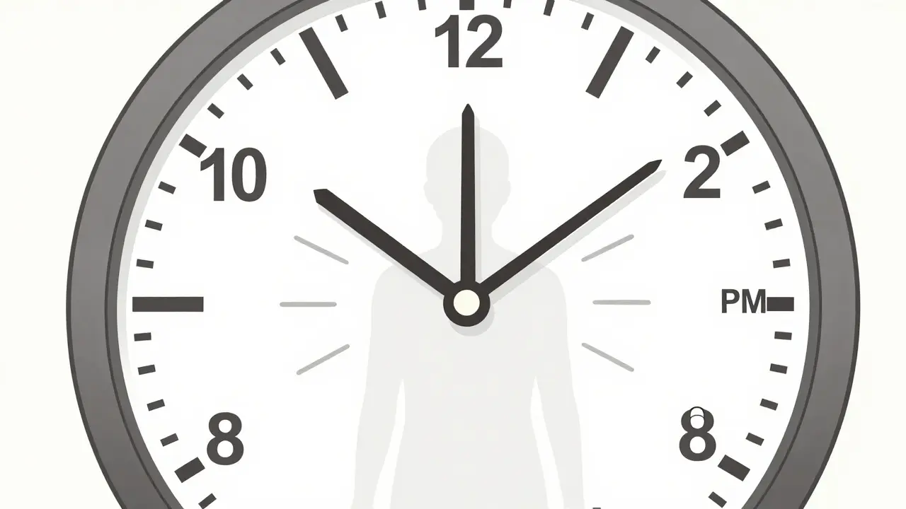 Clock showing timed doses of acetaminophen and ibuprofen for balanced pain relief.