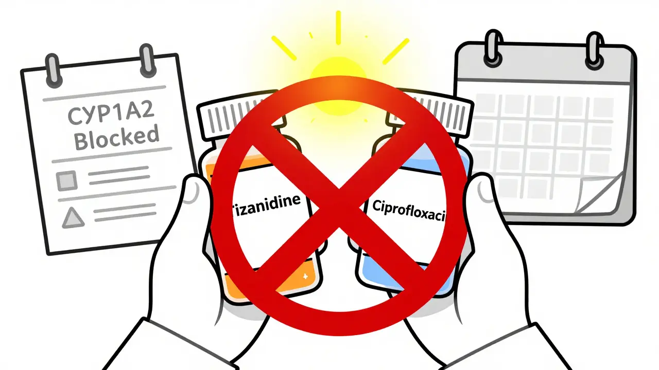 Two prescription bottles with a red prohibition symbol over them, surrounded by medical warning icons.