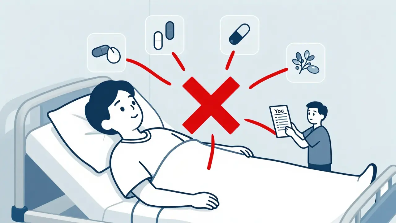 Dangerous drug interactions are visually blocked by a patient's medication checklist.