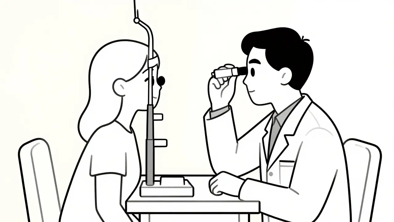 Doctor examining a patient's eye reflex during a medical checkup.