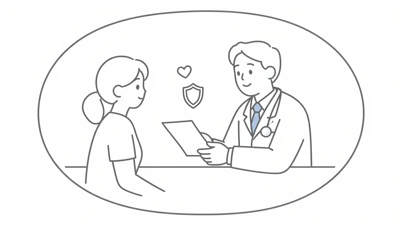 Doctor providing a prescription to a patient for heart health medication
