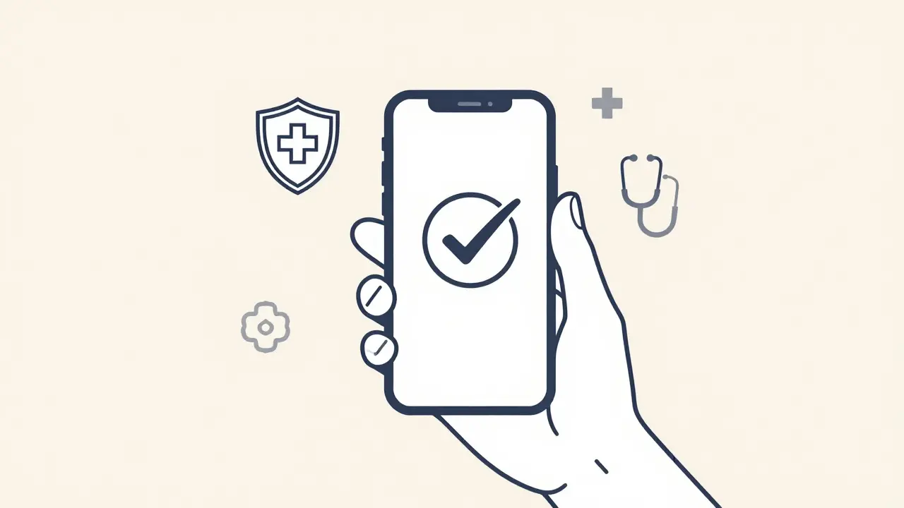 Illustration of a verified pharmacy on a smartphone screen