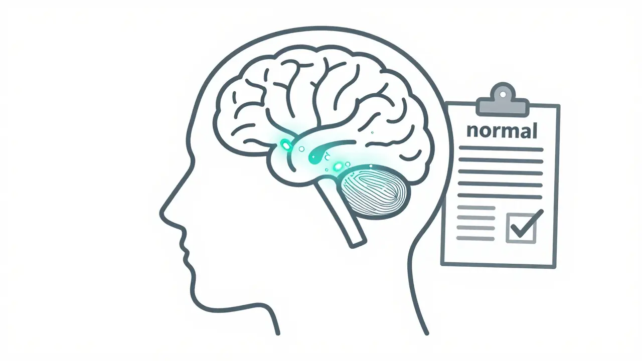 Illustration of the blood-brain barrier and a medical report highlighting drug sensitivity.