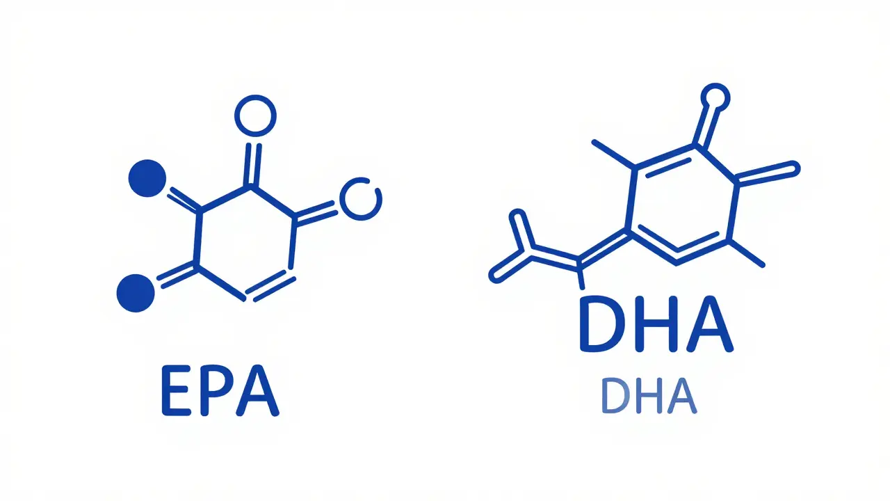 Monoline conceptual drawing comparing EPA and DHA molecular structures.